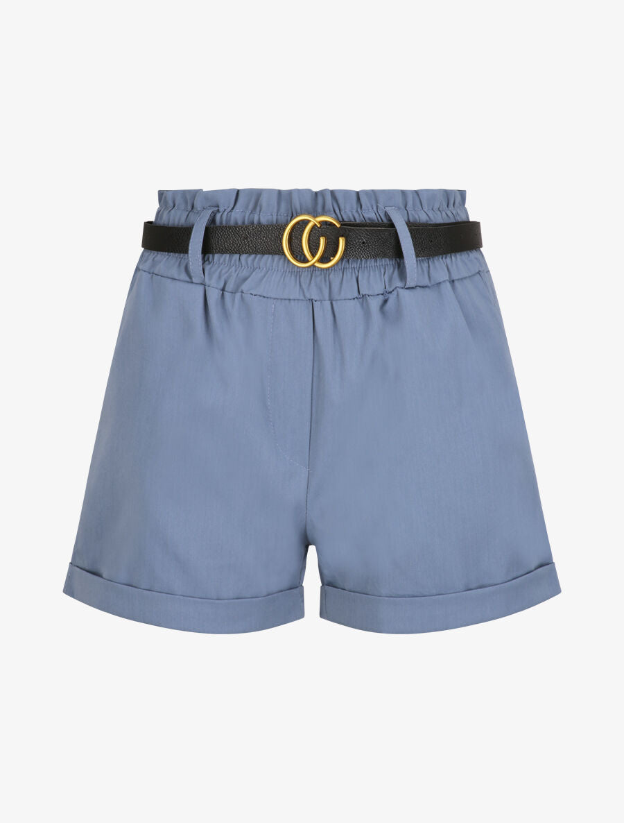Short droit uni à taille haute élastiquée - Bleu gris - 1