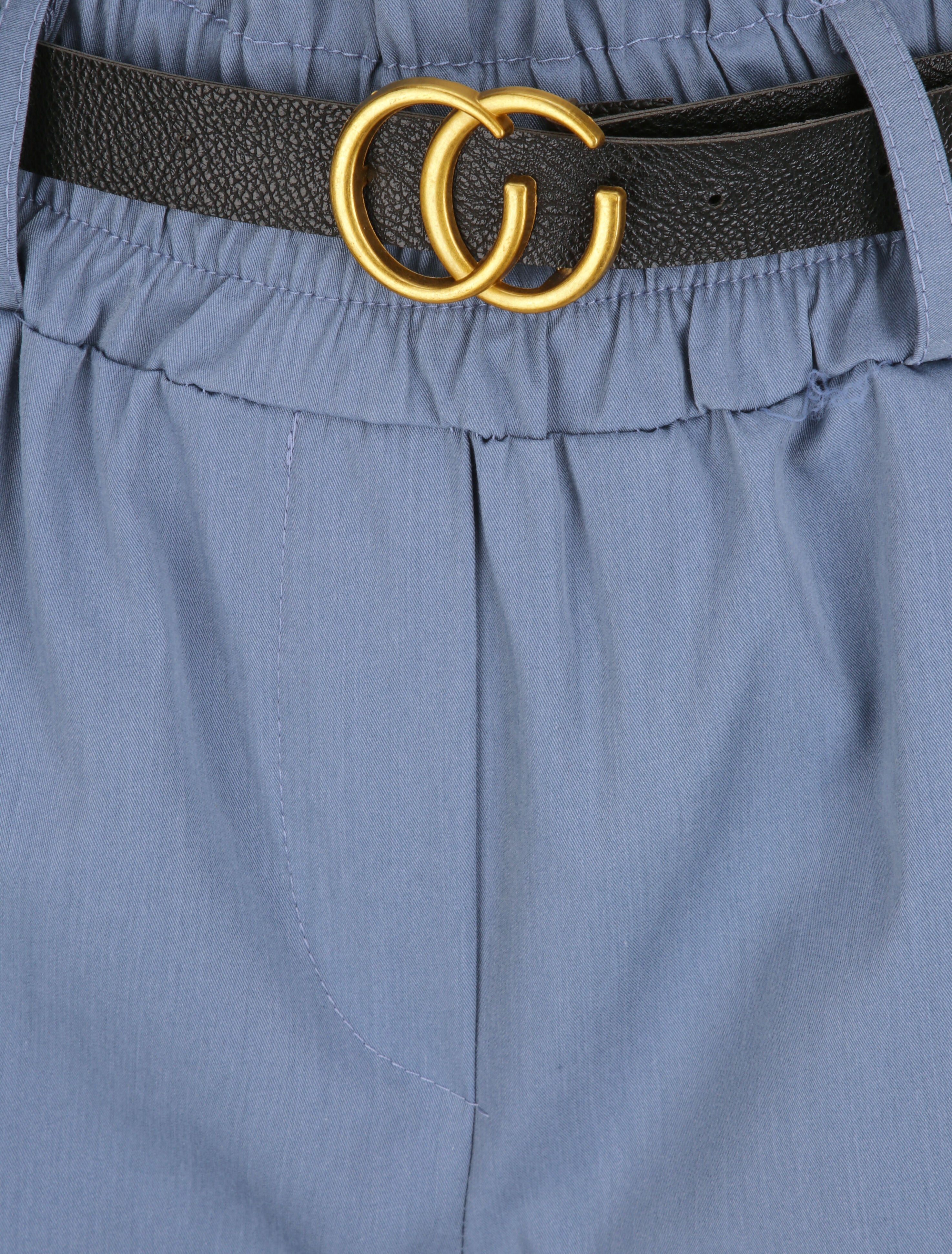 Short droit uni à taille haute élastiquée - Bleu gris - 3