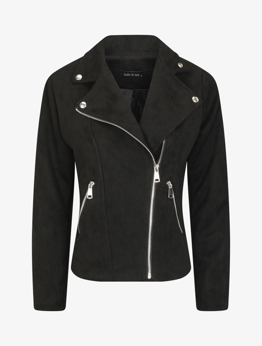 Veste style perfecto en suédine - Noir - 1