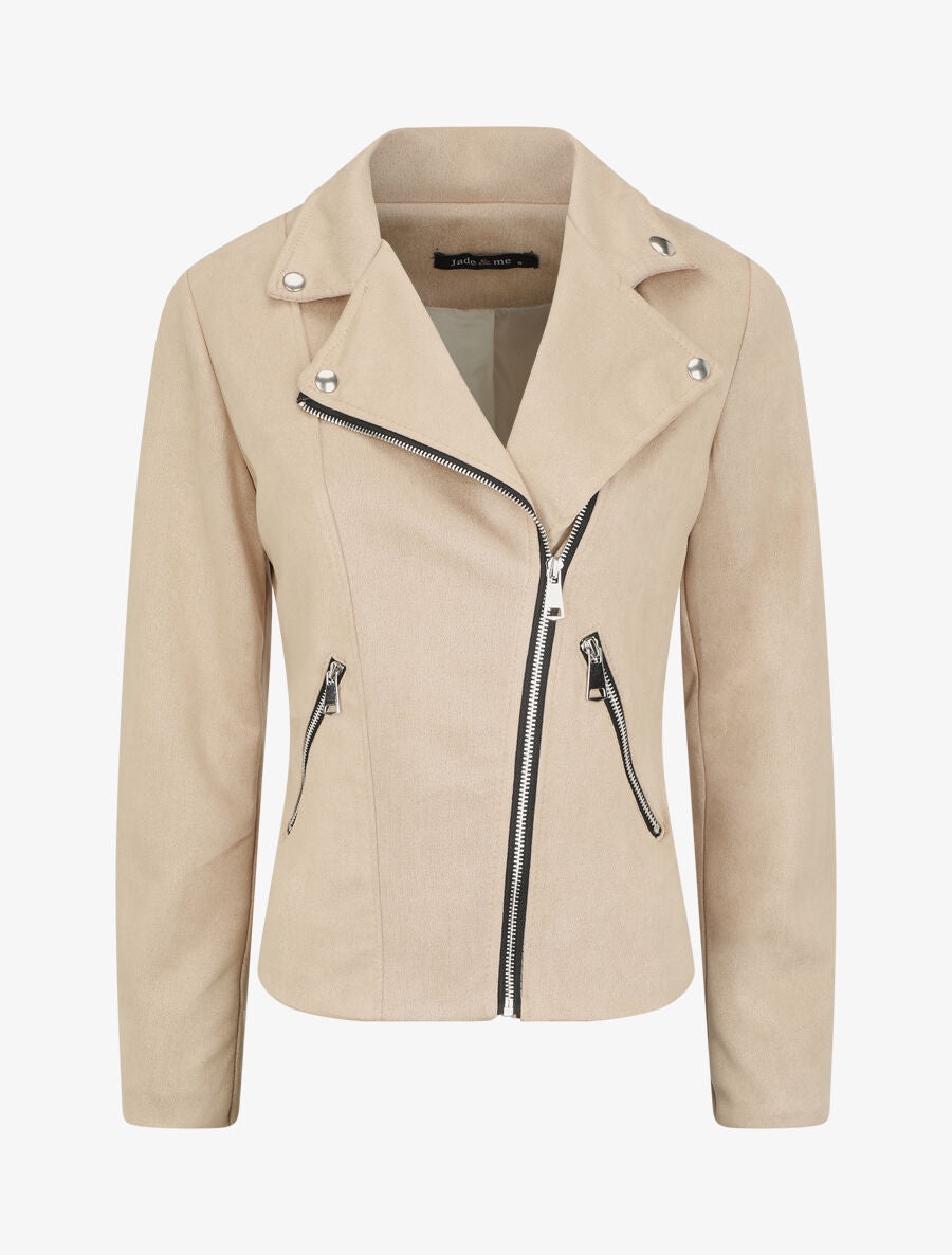 Veste style perfecto en suédine - Beige - 1
