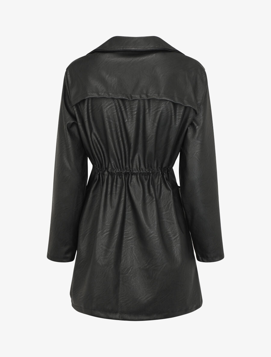 Veste mi-longue en simili - Noir - 2