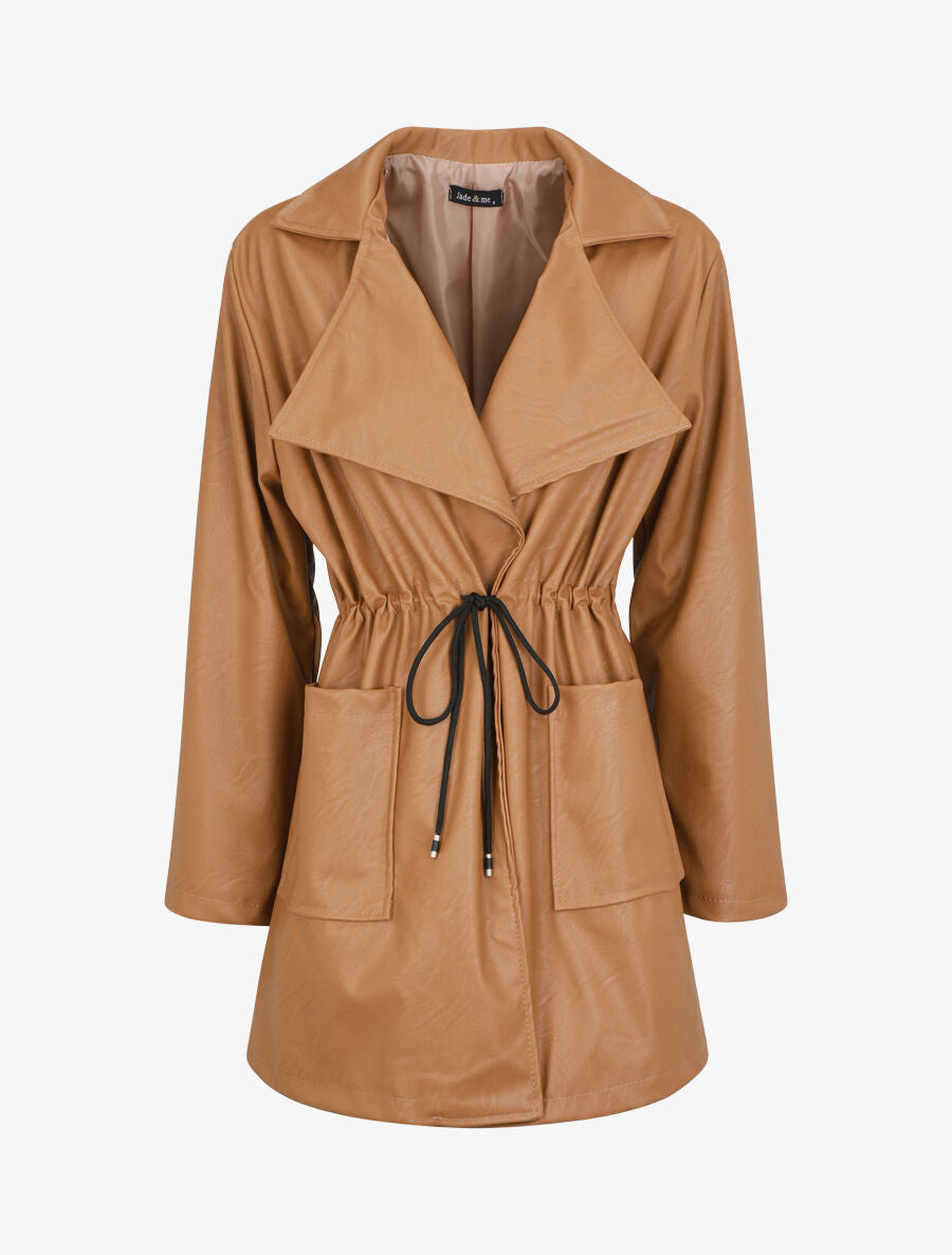 Veste mi-longue en simili - Camel - 4
