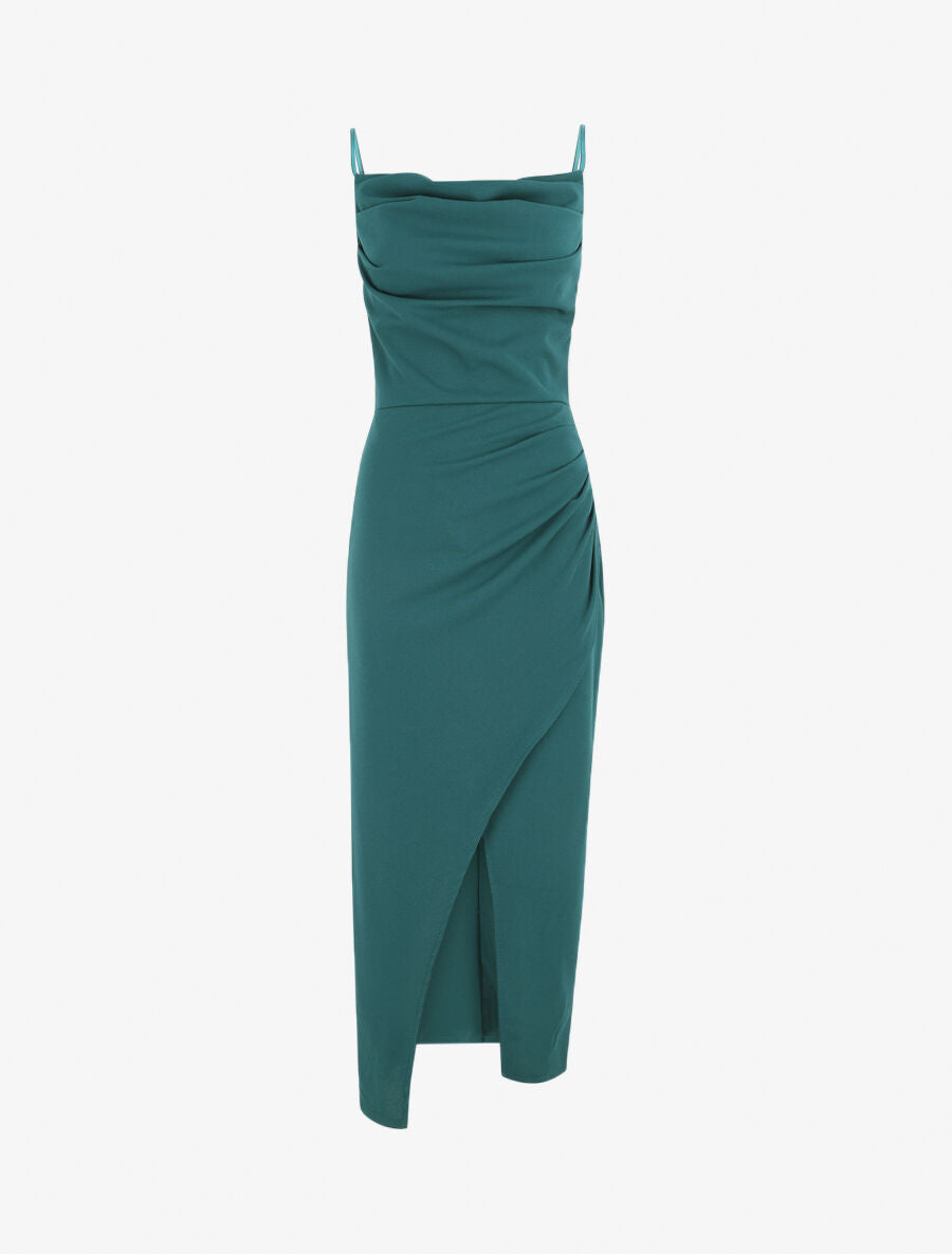Robe longue droite effet drapé - Bleu canard - 5