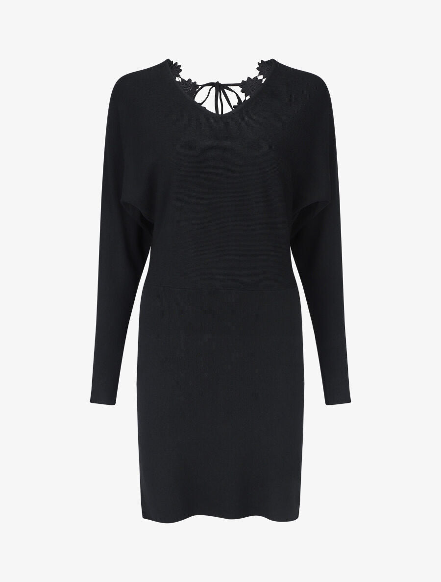 Robe pull mi-longue à broderies au dos - Noir - 5