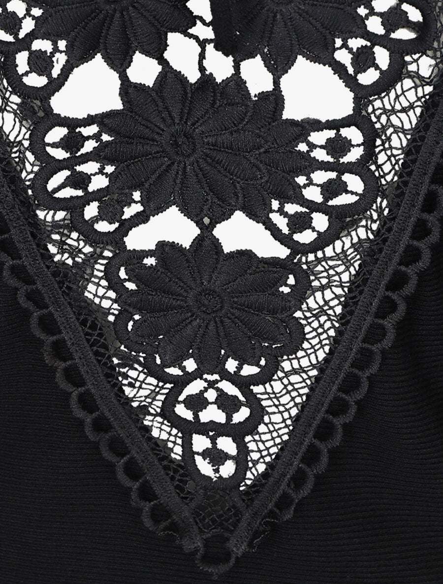 Robe pull mi-longue à broderies au dos - Noir - 3
