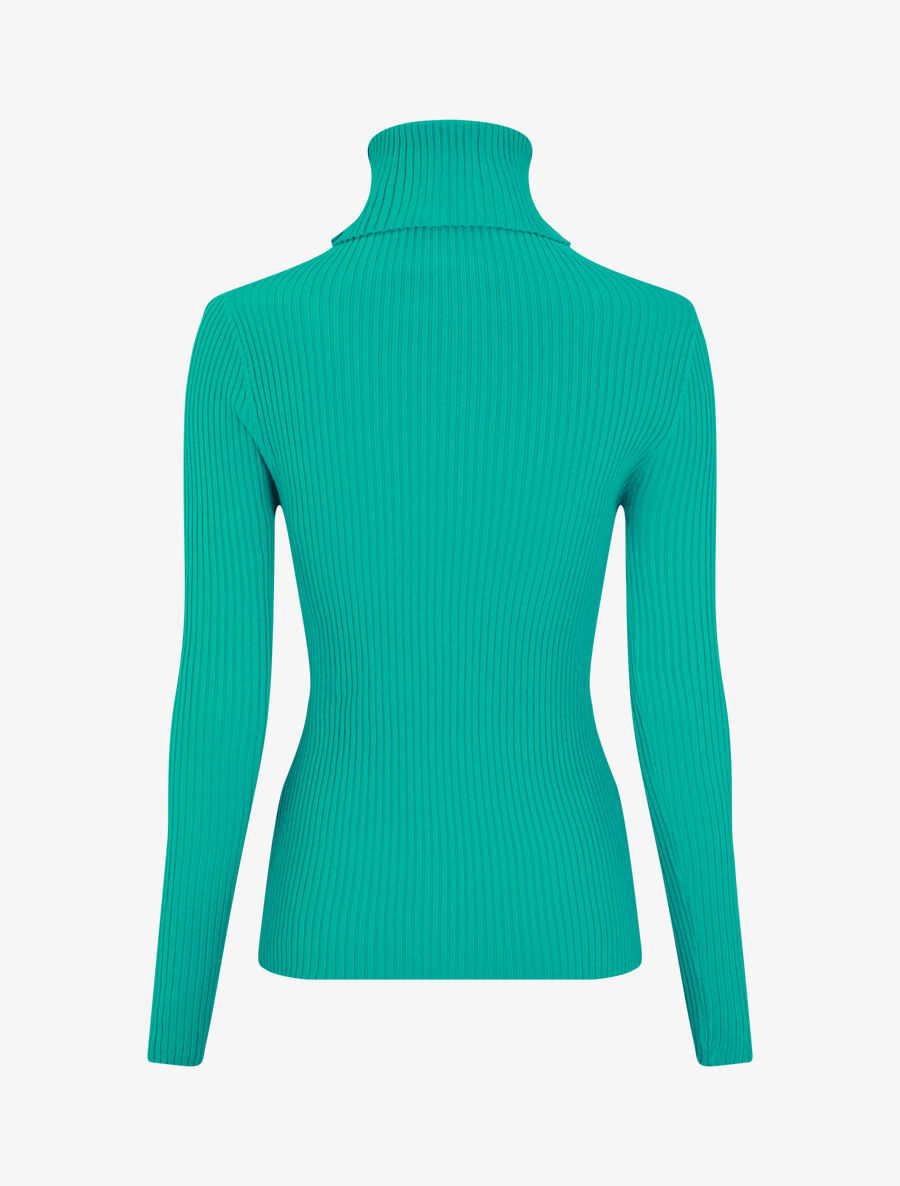 Pull uni côtelé à col roulé - Turquoise - 2