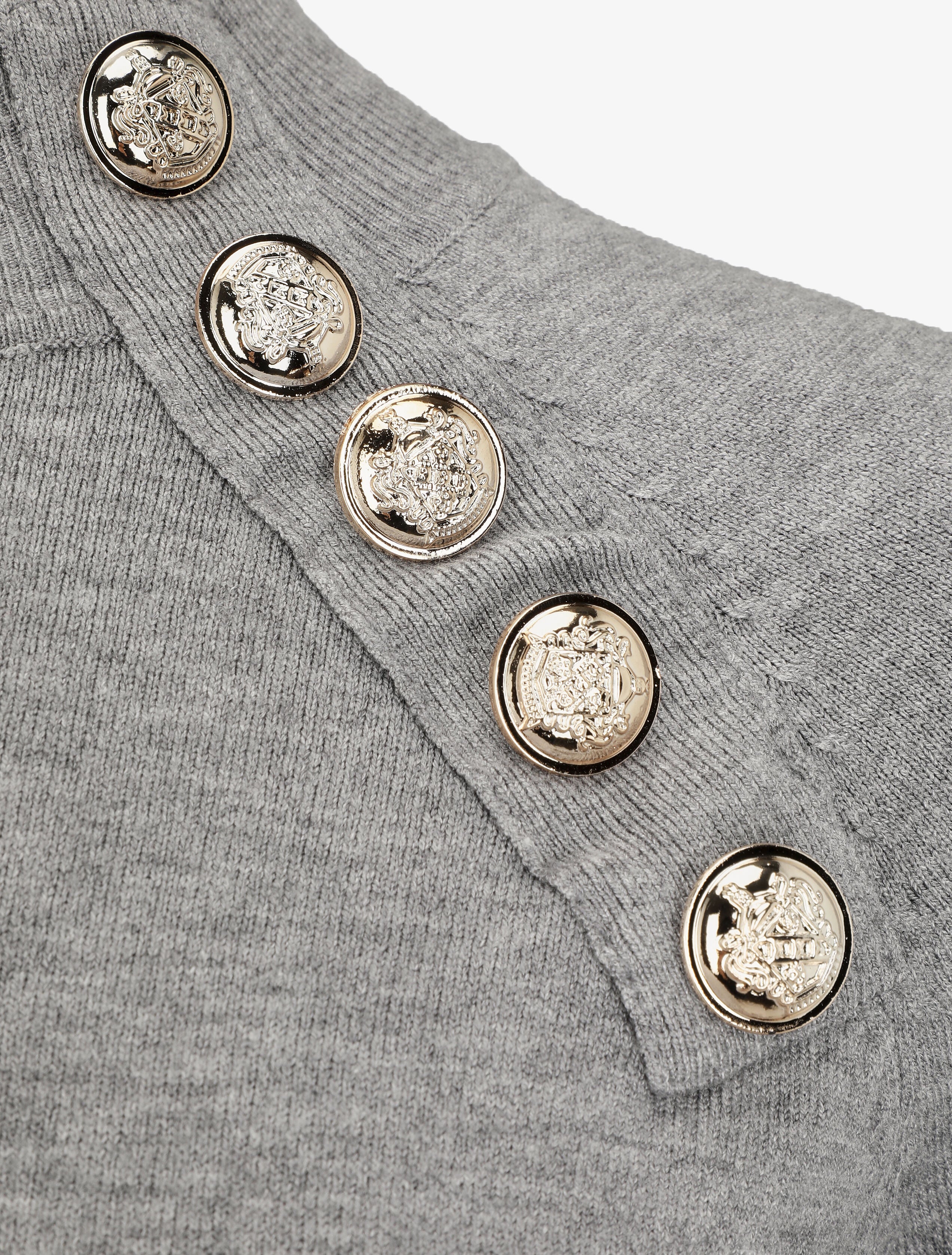Pull uni à col montant et boutons décoratifs - Gris - 3