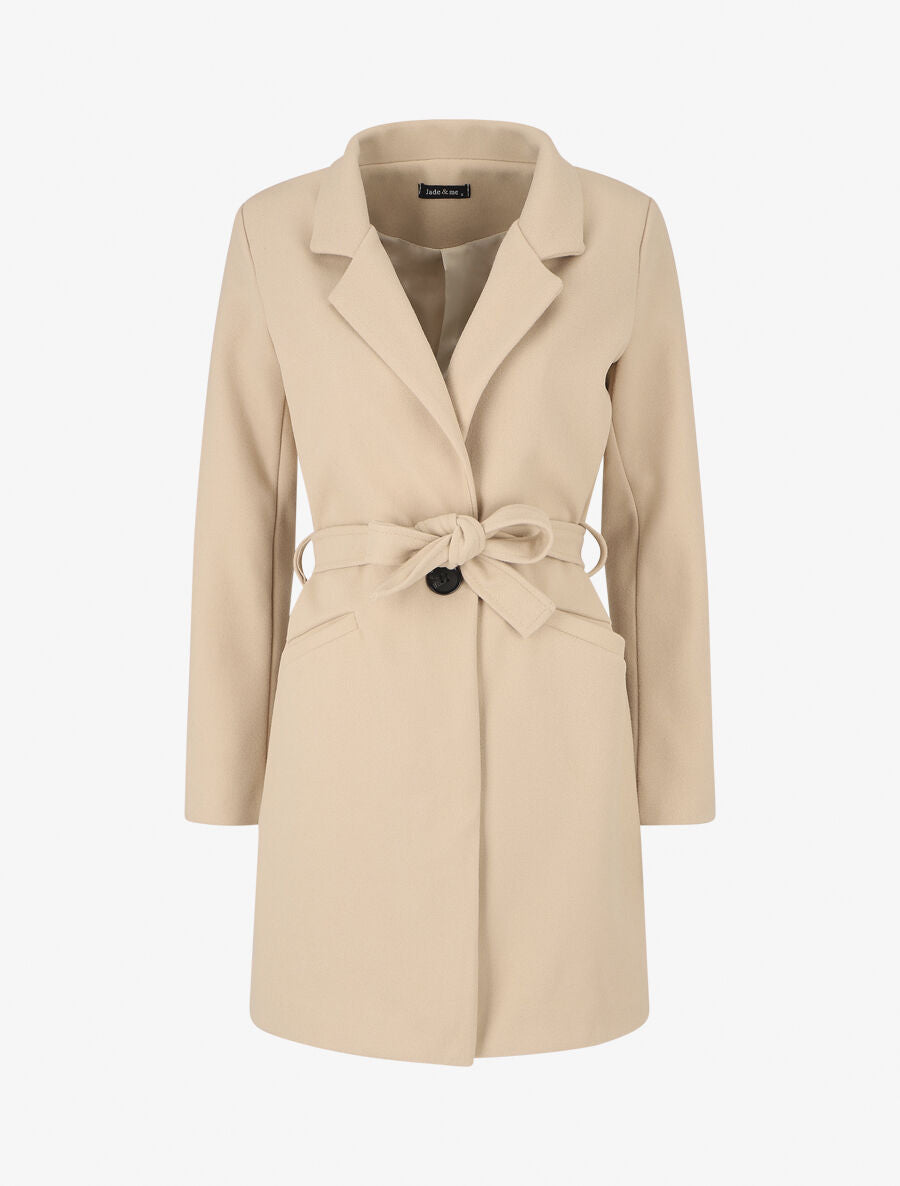 Manteau long croisé ceinturé - Beige - 1