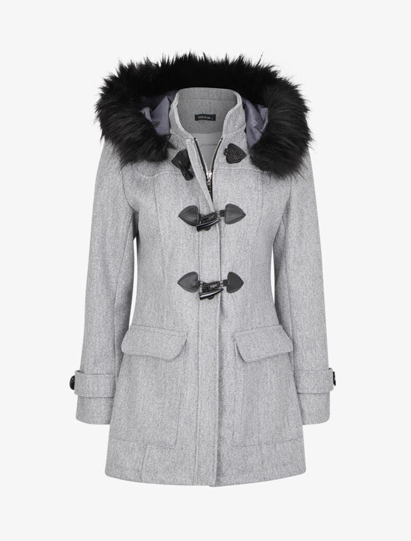 Duffle coat à capuche à fourrure - Gris - 1