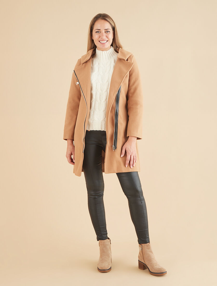 Manteau long zippé à capuche - Camel - 4