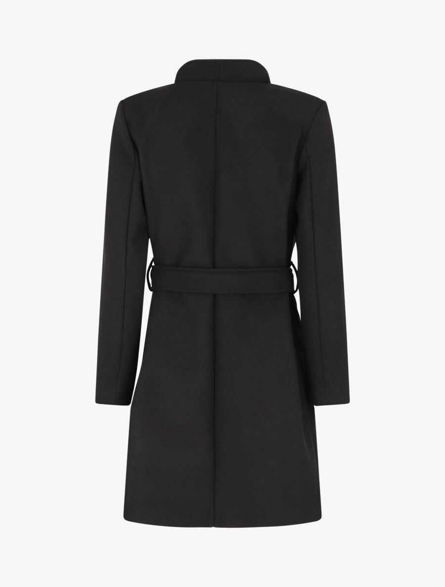 Manteau long ceinturé à col droit - Noir - 2