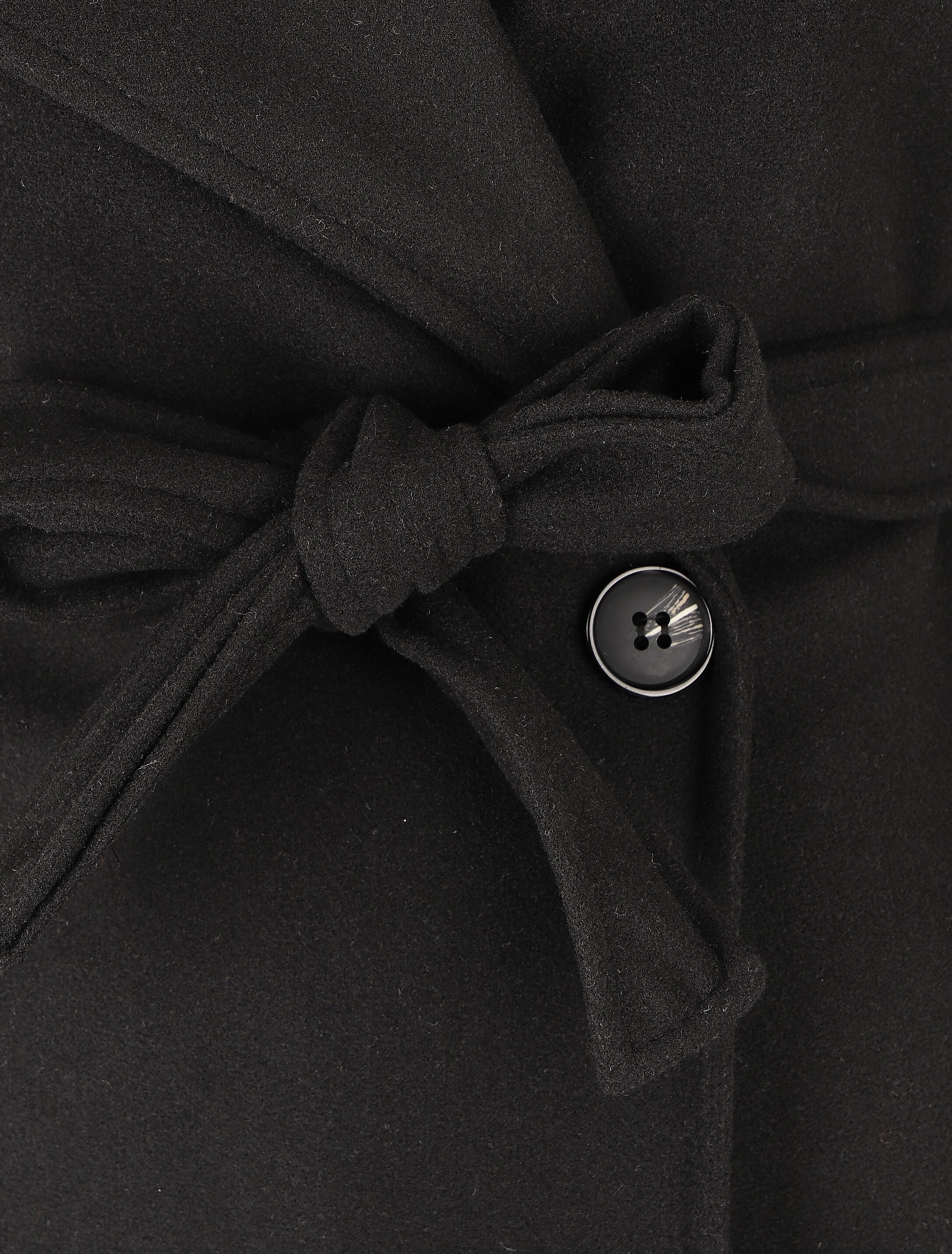 Manteau long ceinturé à col cranté - Noir - 3