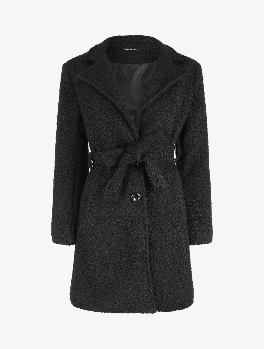 Manteau long effet peau de mouton - Noir - 4