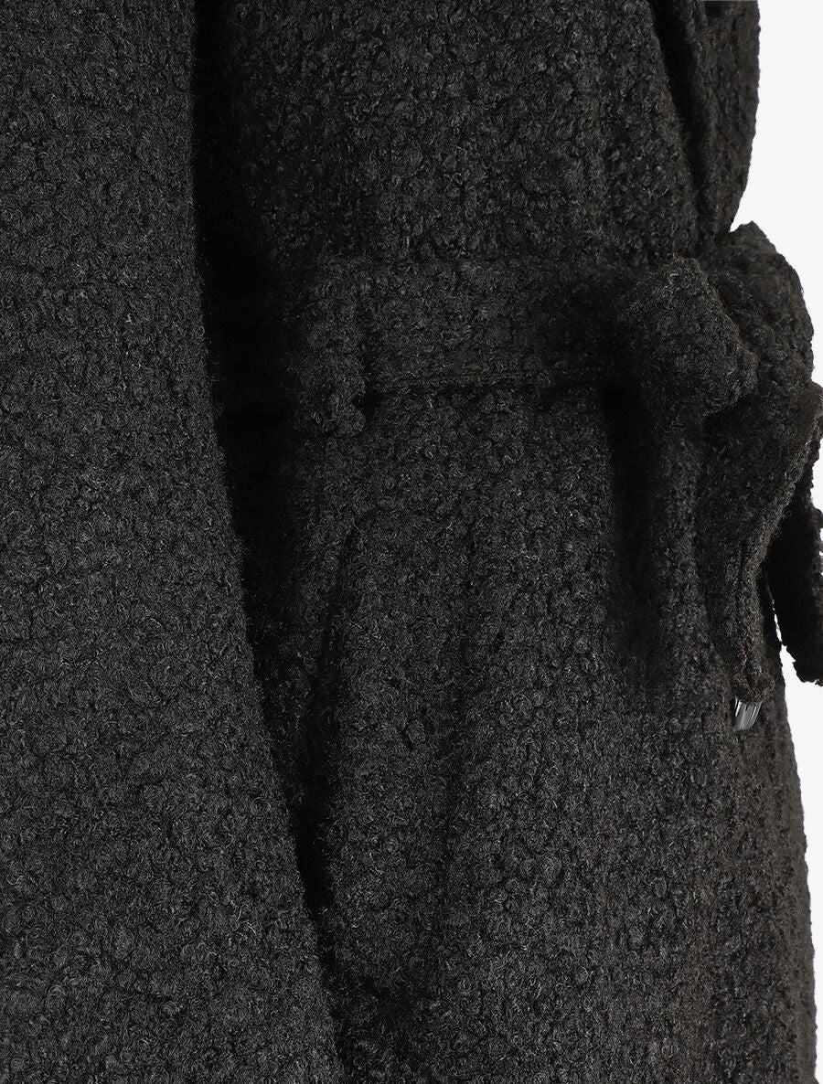 Manteau long effet peau de mouton - Noir - 3
