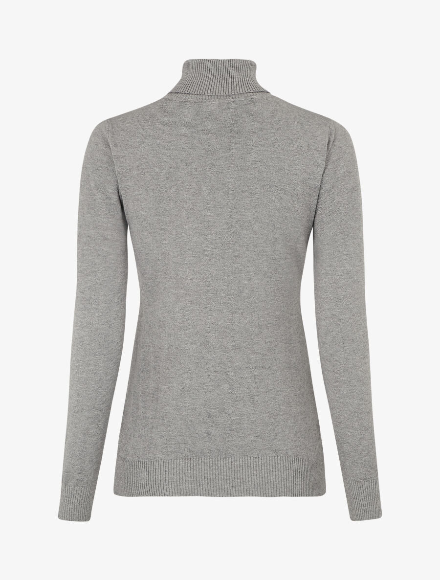 Pull fin uni col roulé - Gris - 2