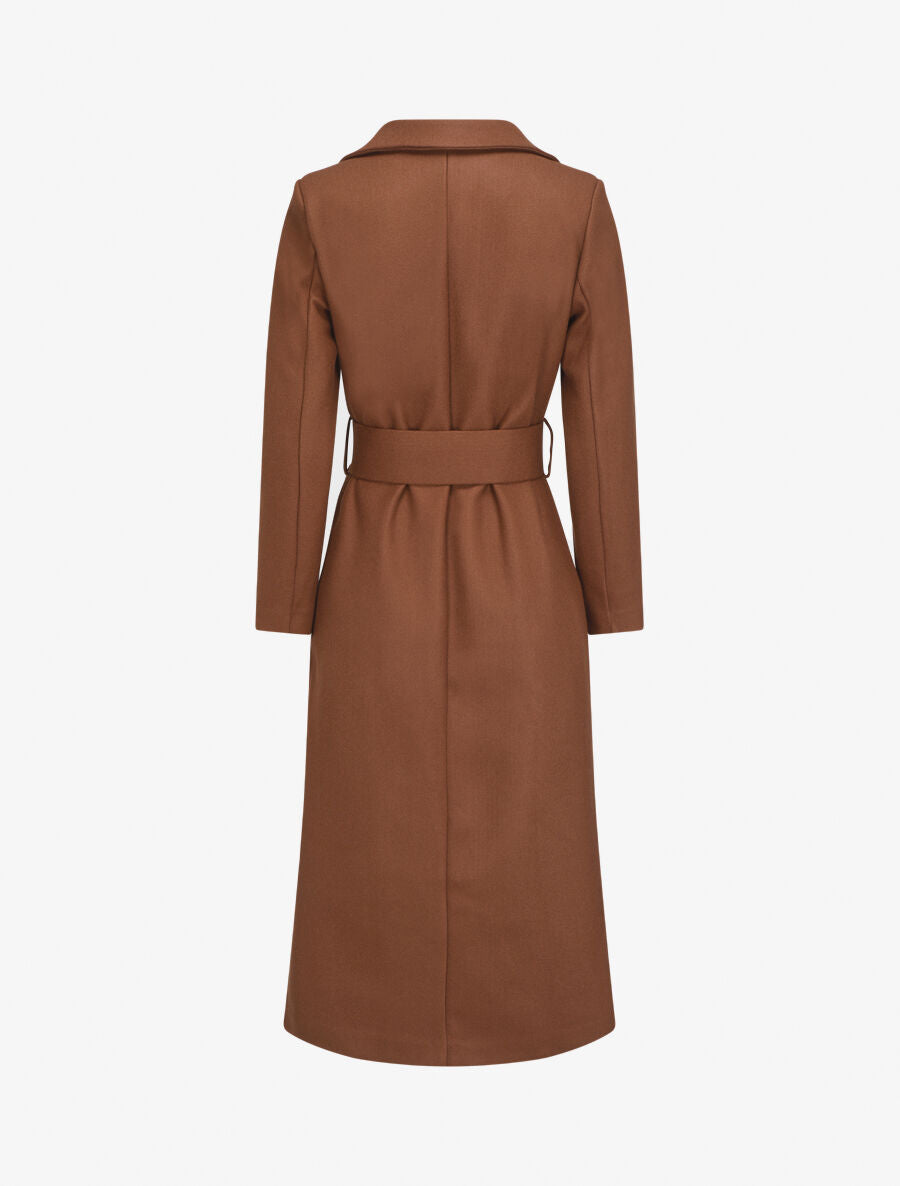 Manteau long boutonné et ceinturé - Marron - 2