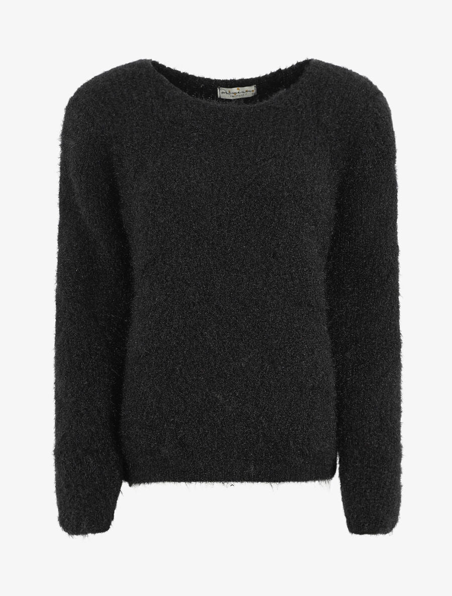 Pull uni duveteux - Noir - 4