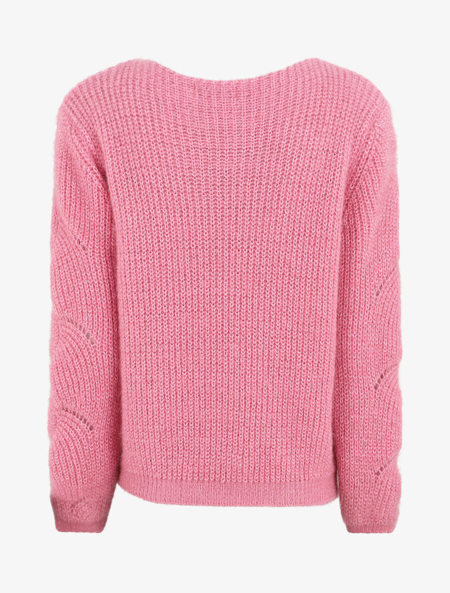 Pull uni duveteux - Rose - 2