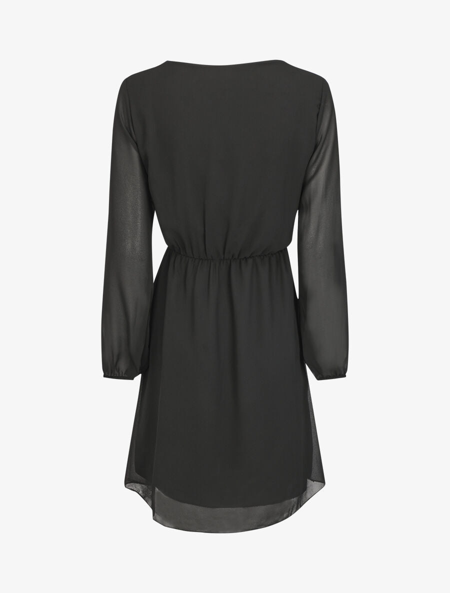 Robe taille élastiquée à détail dentelle - Noir - 2