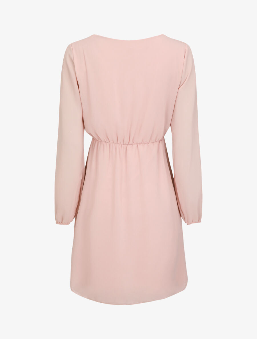 Robe taille élastiquée à détail dentelle - Rose - 2