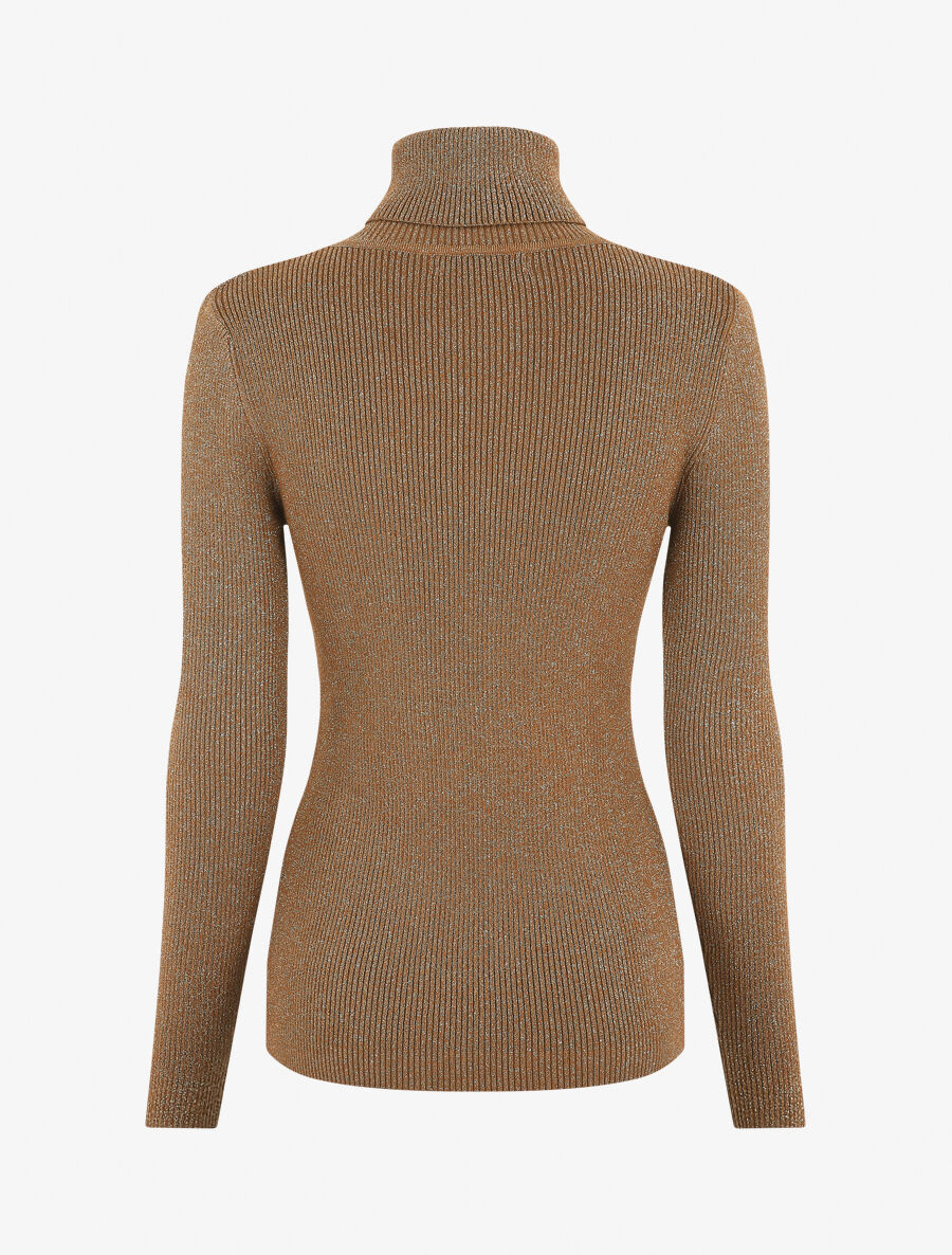 Pull col roulé ajusté et irisé - Camel - 2