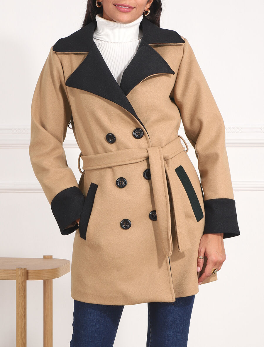 Manteau mi-long en laine mélangée - Camel - 4