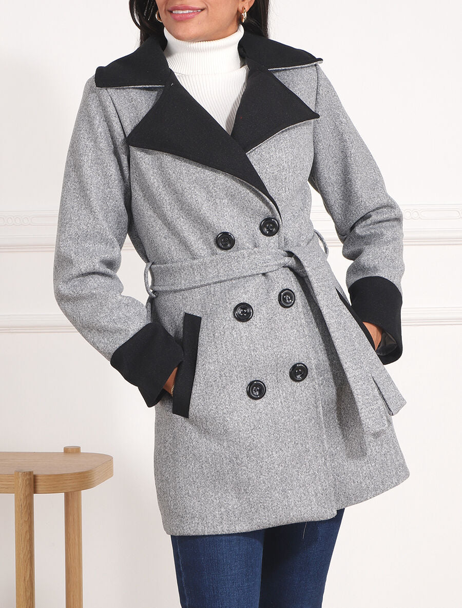 Manteau mi-long en laine mélangée - Gris - 4