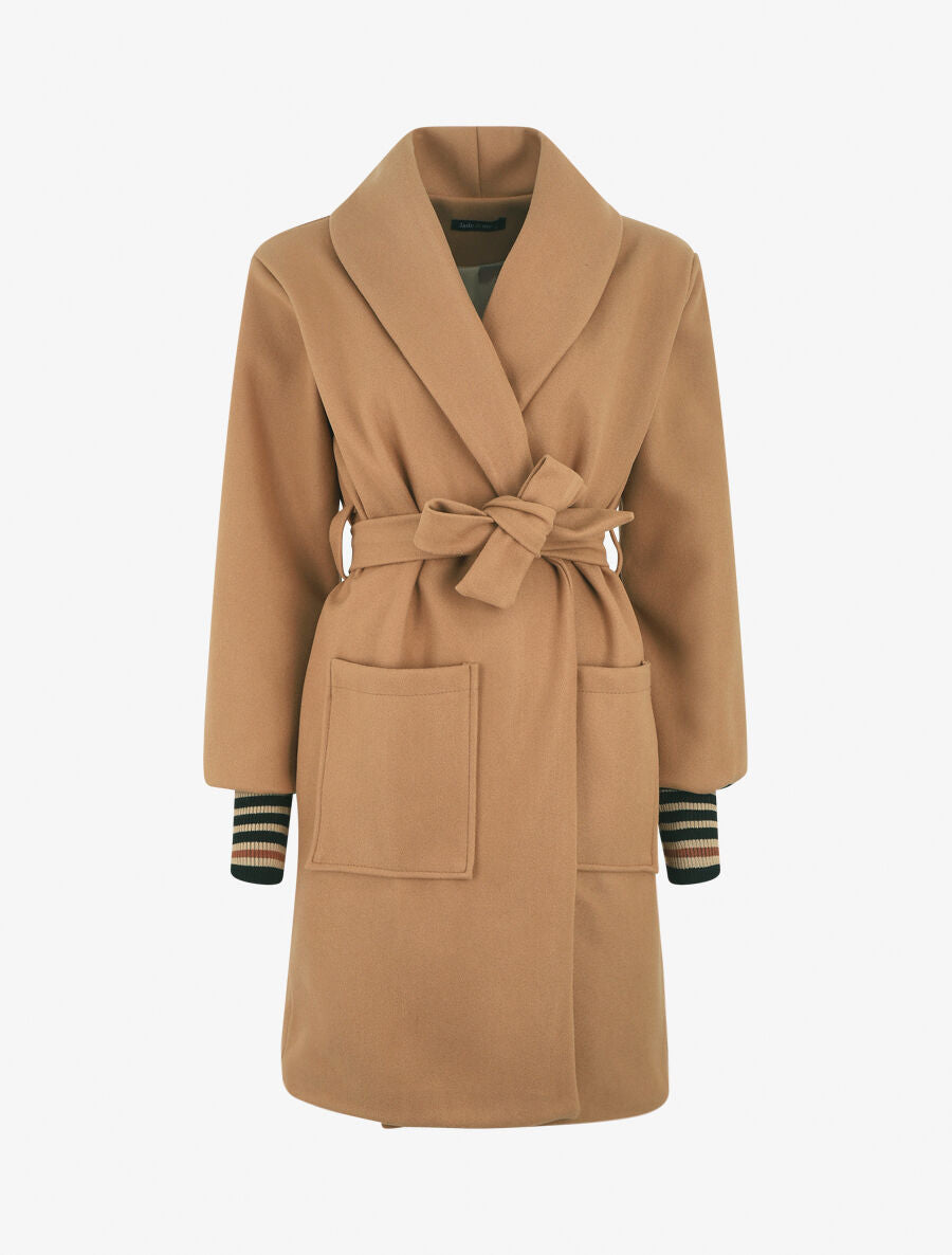 Manteau à poignets empiécés - Beige - 1