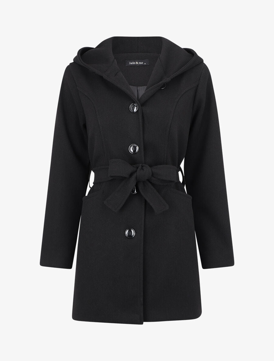 Manteau long à capuche uni - Noir - 5
