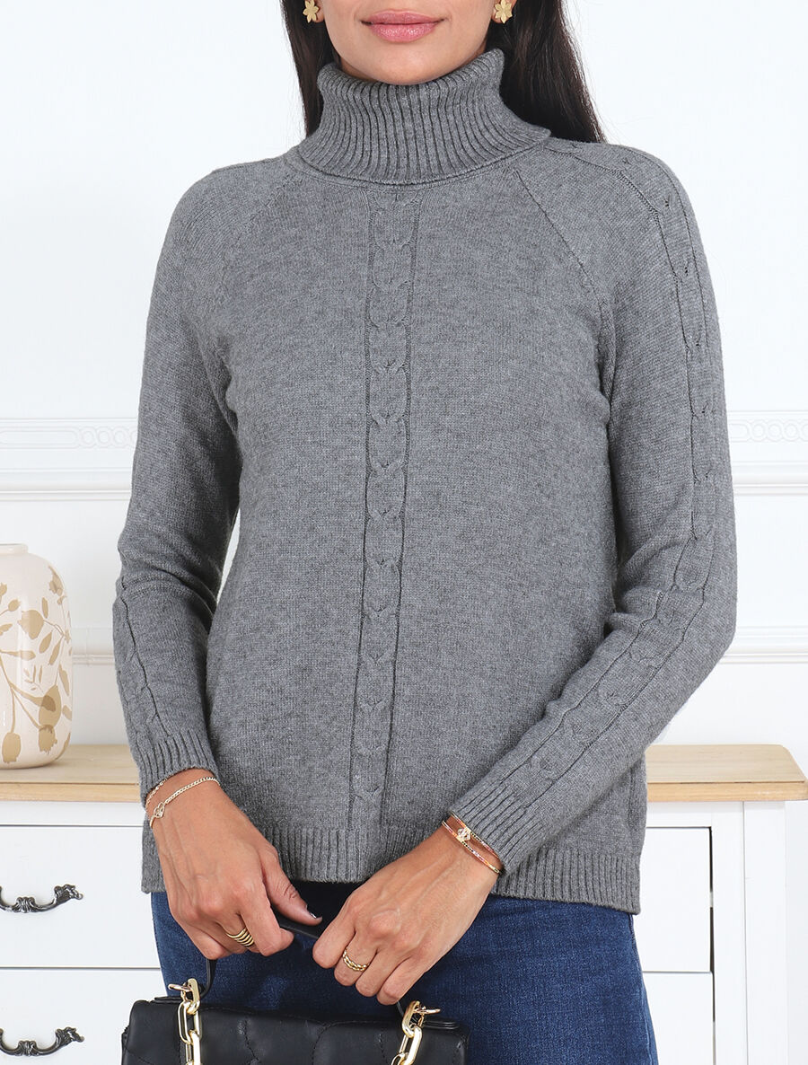 Pull droit à col roulé - Gris - 3
