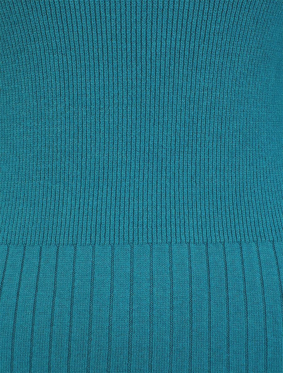 Pull uni côtelé à col montant - Bleu canard - 3