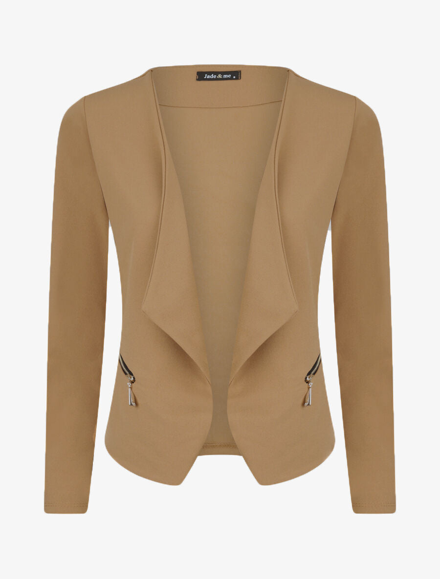 Veste courte à pans biseautés et poches à zip - Beige - 1