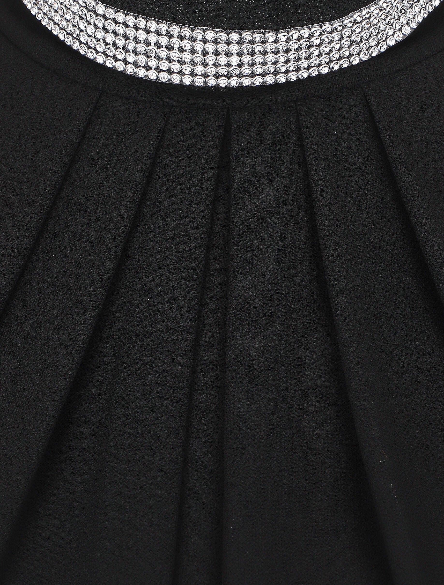 Top en voile uni à col bijoux - Noir - 3