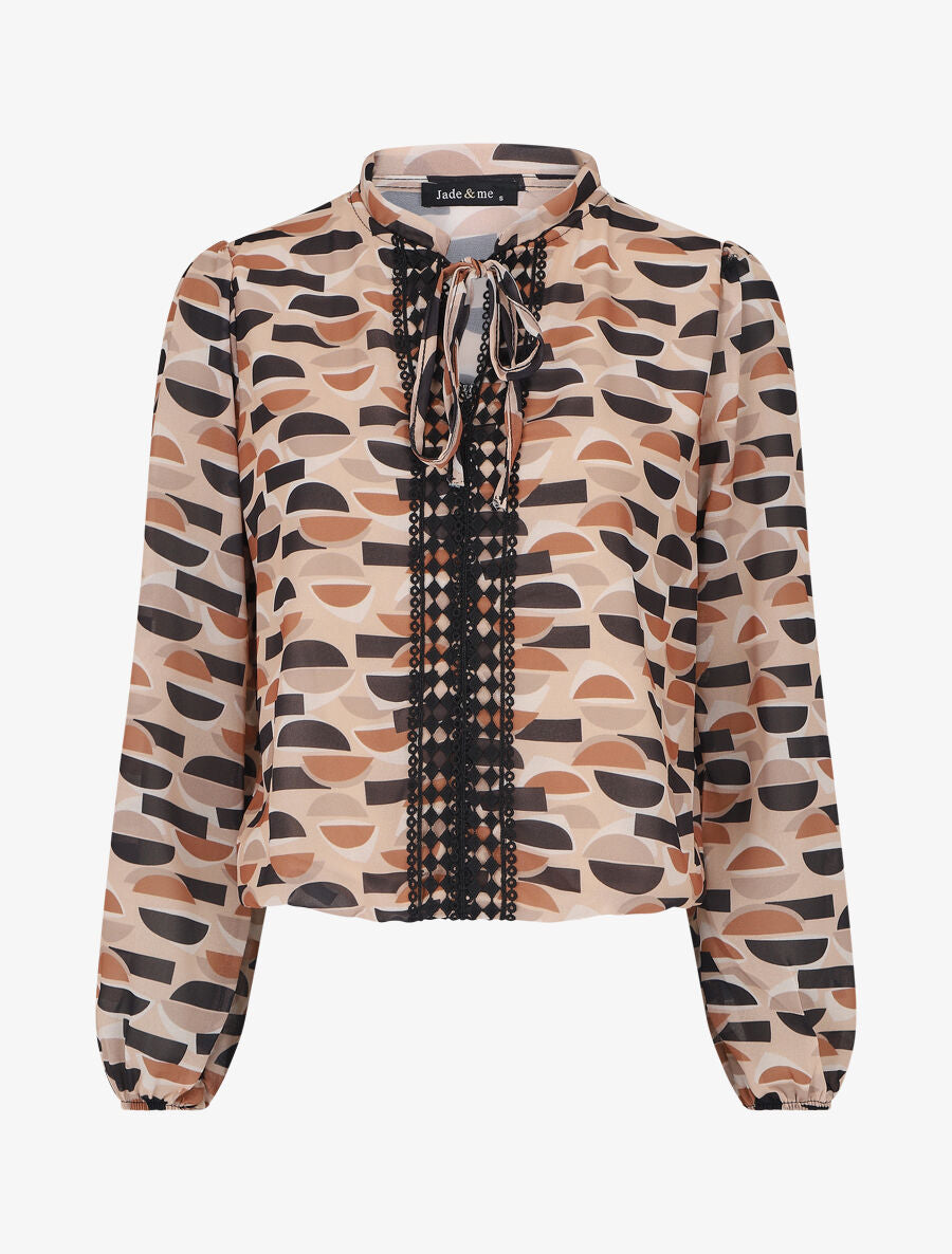 Top fluide imprimé graphique à liens - Beige - 1