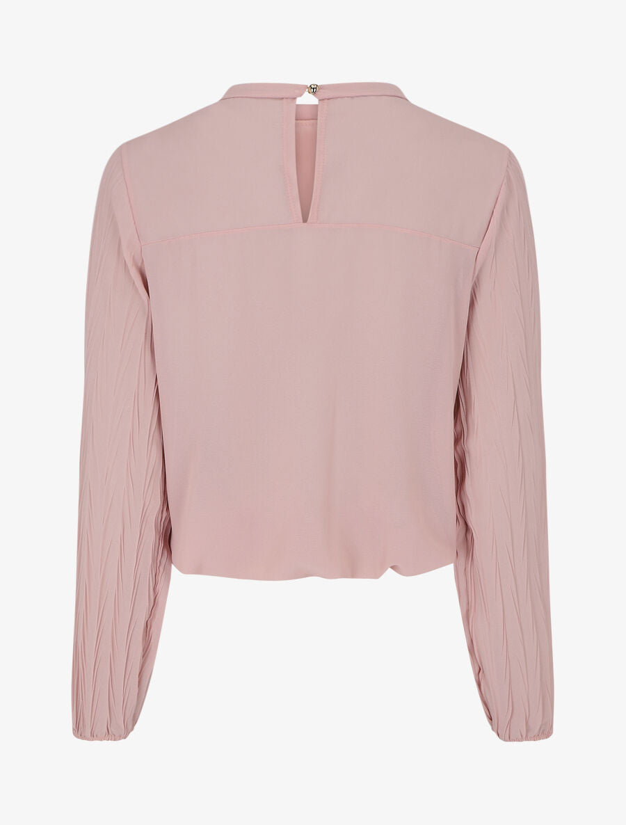 Top uni à manches plissées - Rose - 2