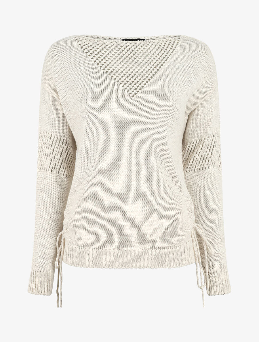 Pull droit uni à liens - Beige - 1