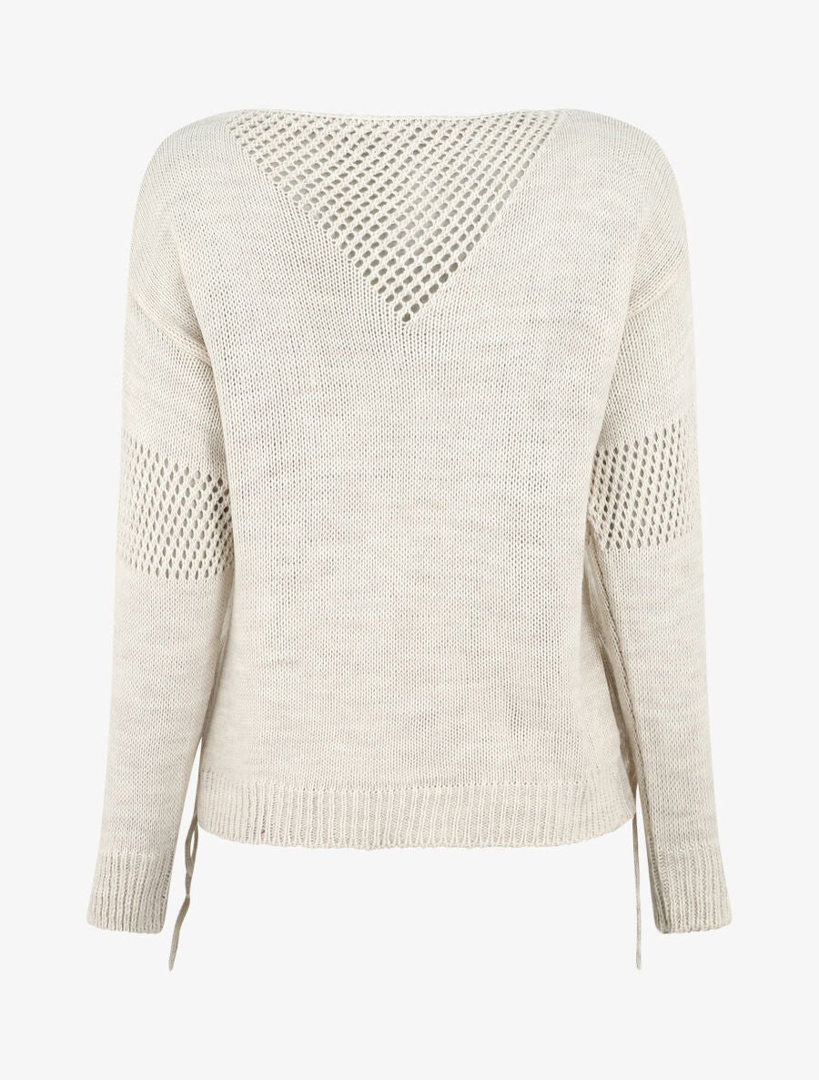 Pull droit uni à liens - Beige - 2