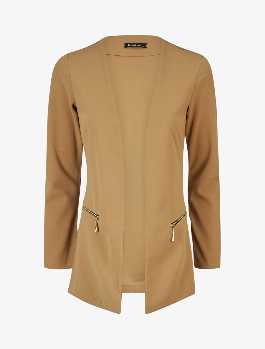 Veste fluide à poches zippées et col droit - Beige - 4
