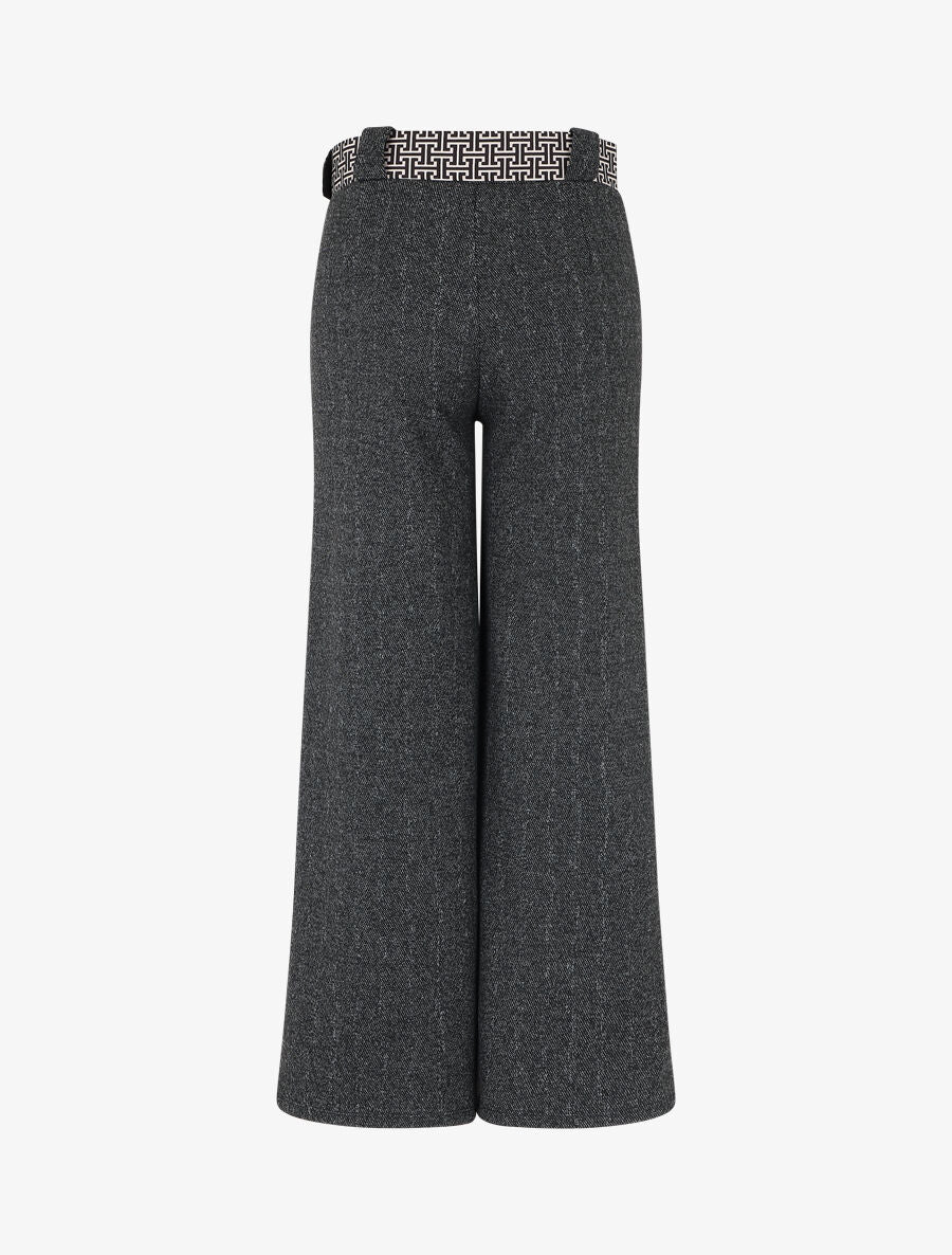 Pantalon taille haute ample effet laine - Gris chiné - 2