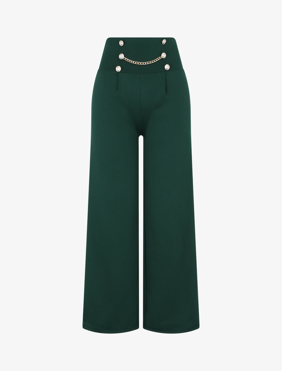 Pantalon style pons fluide uni - Vert sapin - 1