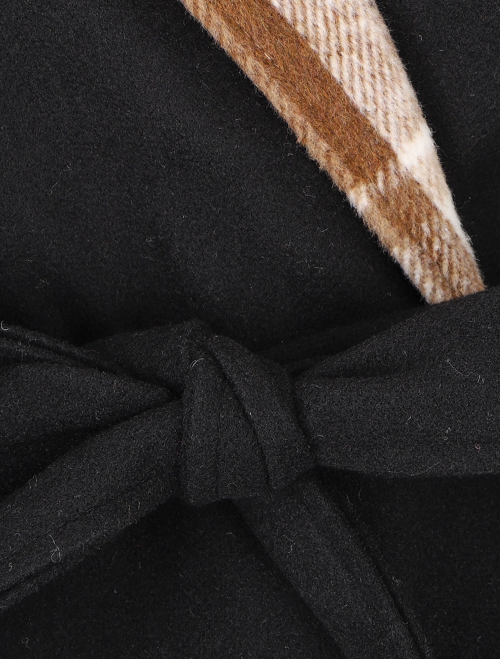 Manteau long à col imprimé carreaux - Noir - 3