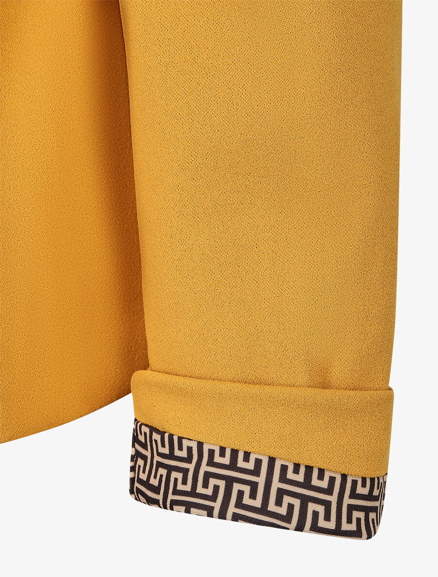 Blazer uni à revers imprimé grec - Jaune moutarde - 3