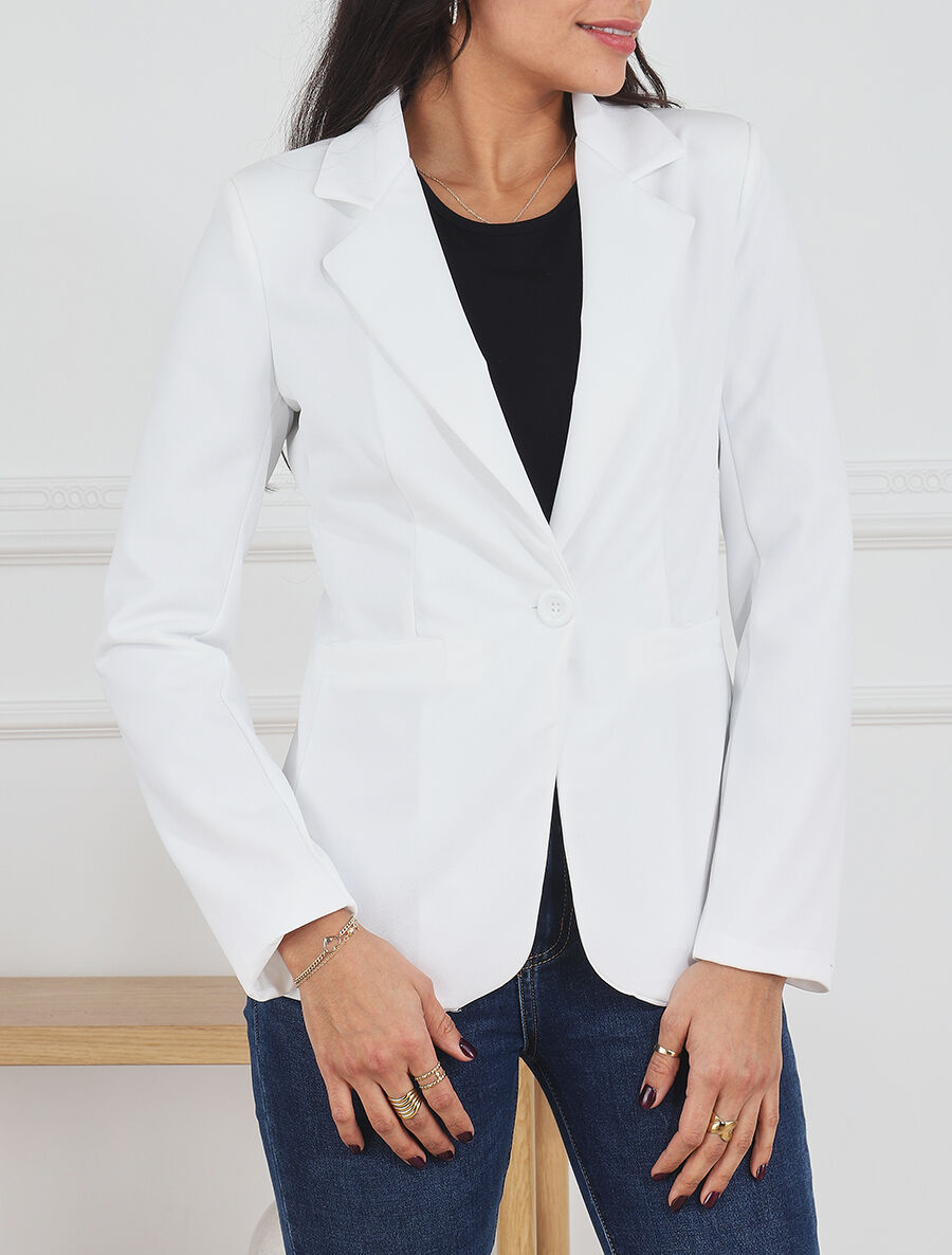 Blazer uni à un bouton - Blanc - 4