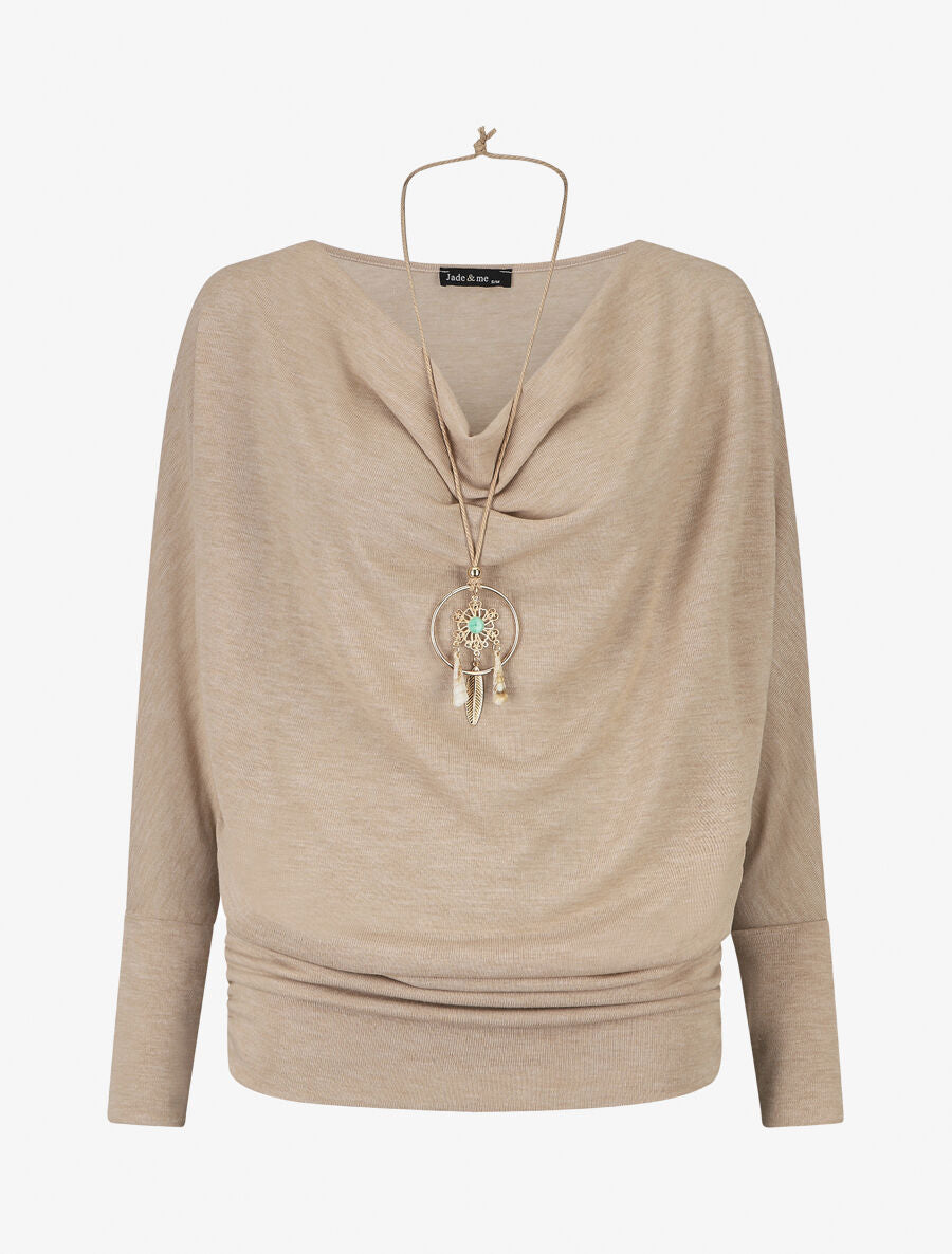 Pull fin à col bénitier - Beige - 1
