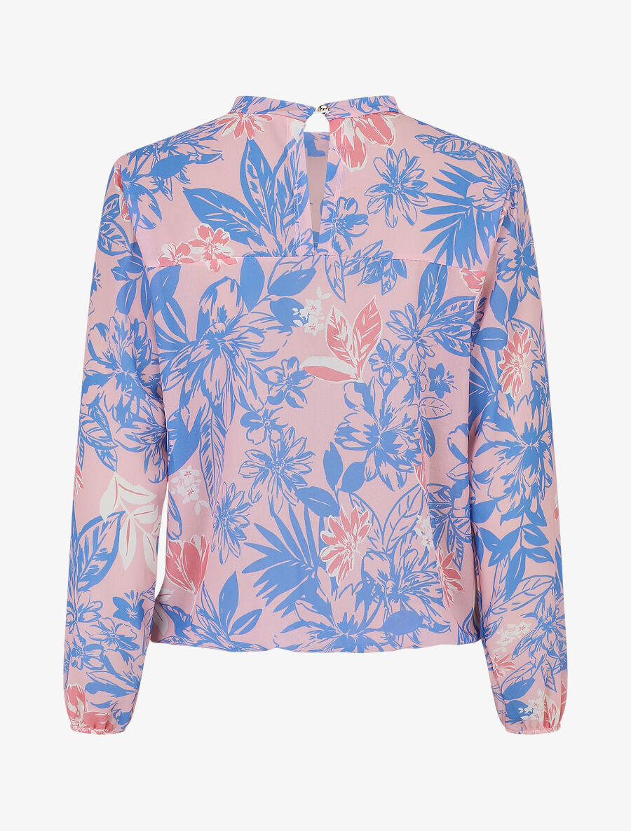 Blouse manches longues à col rond et imprimé floral - Rose/bleu - 2