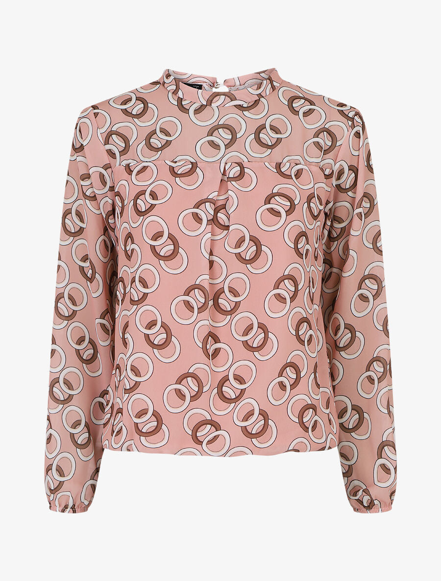 Blouse manches longues à col rond et imprimé anneaux - Rose - 5
