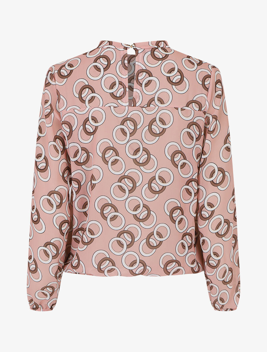 Blouse manches longues à col rond et imprimé anneaux - Rose - 2
