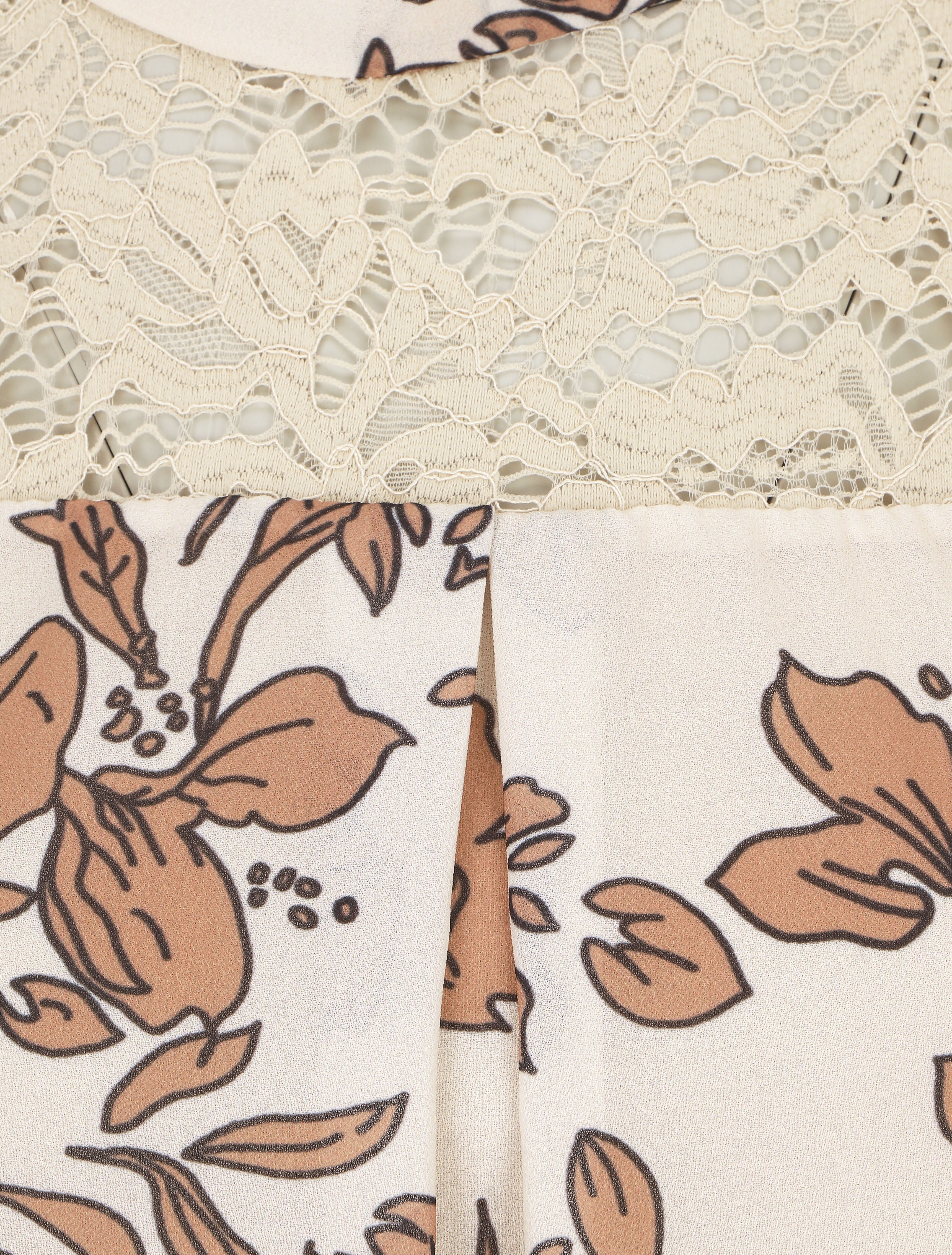 Blouse manches longues à dentelle et imprimé floral - Beige - 3