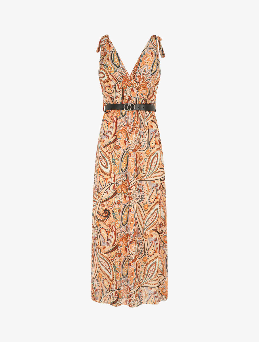 Robe longue sans manches imprimé cachemire stylisé - Beige - 4