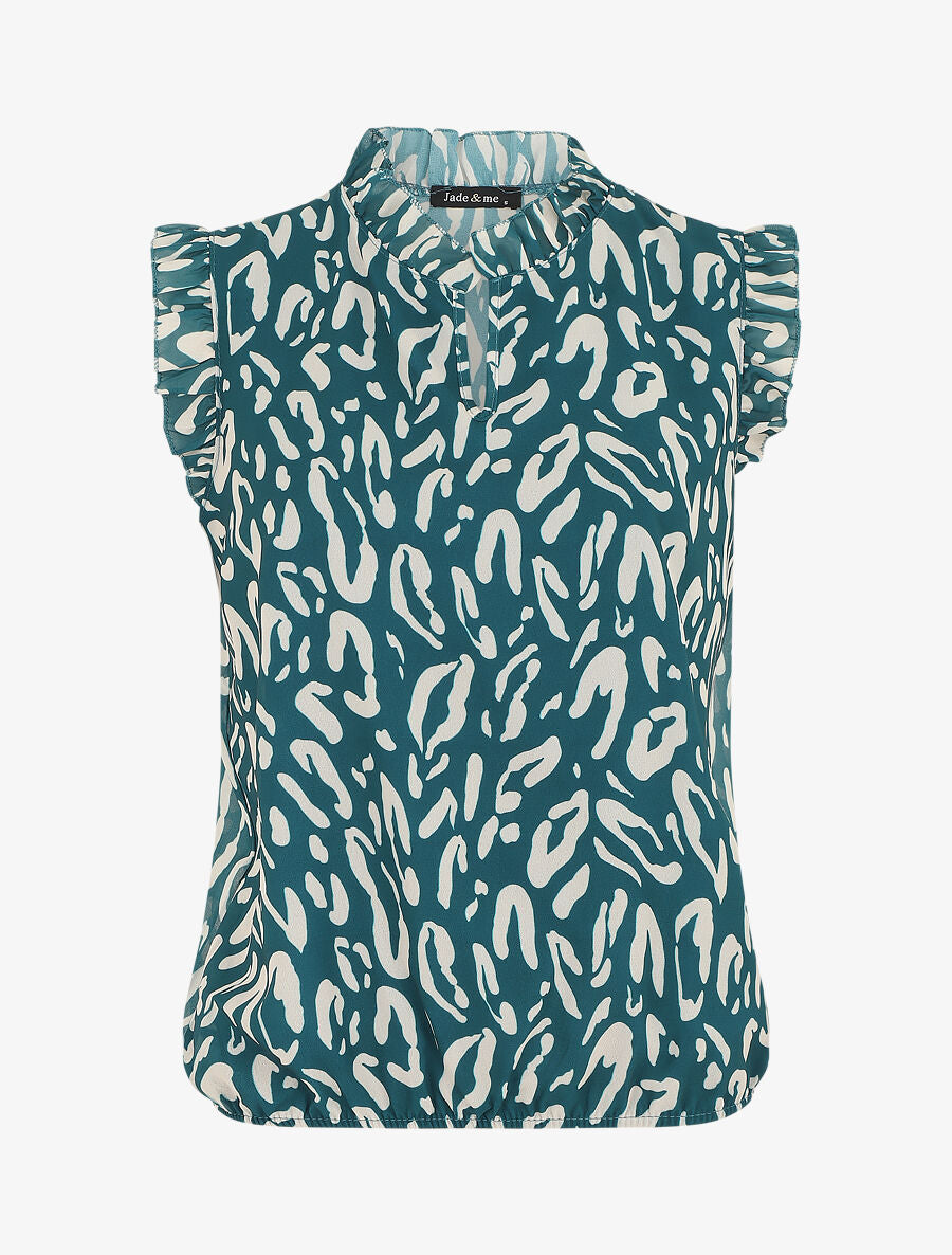 Top léopard sans manches à volants - Bleu canard - 1